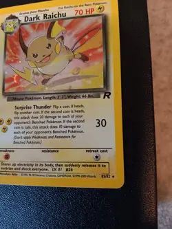 Pokemon Dark Raichu Holo TCG Card 83/82 Secret Rare - Image 5