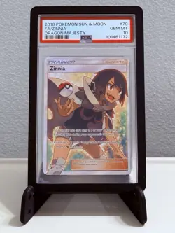 2018 Pokemon Sun & Moon Dragon Majesty Zinnia Full Art 70/70 Holo PSA 10 - Image 1