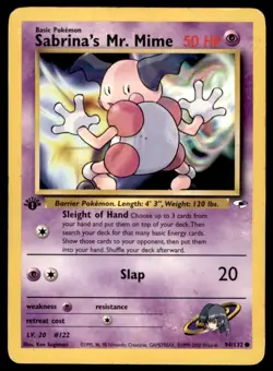 Sabrina's Mr. Mime 94/132 Common Gym Heroes Pokemon 1st Edition MP - Image 1