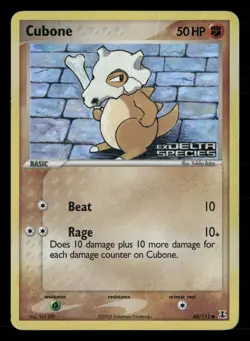 Cubone 60/113 Common Delta Species Pokemon Reverse Holo Damaged - Image 1