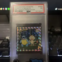 1999 VINTAGE POKEMON Sticker Series 1 Prism Squirtle And Meowth- PSA 7 - Image 1