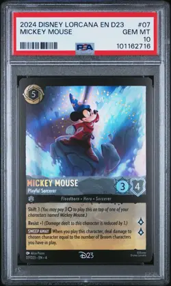 2024 DISNEY LORCANA EN D23 MICKEY MOUSE PLAYFUL SORCERER #07/D23 PSA 10 - Image 1