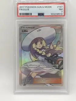 Pokemon Lillie PSA 7 NM 147/149 Sun & Moon Base Set Full Art 2017 Trainer Card - Image 1