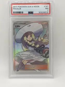 Pokemon Lillie PSA 7 NM 147/149 Sun & Moon Base Set Full Art 2017 Trainer Card - Image 2