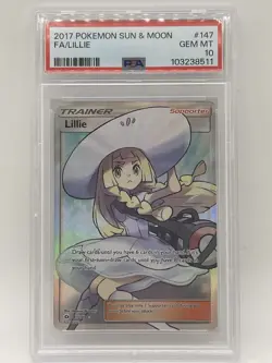 Pokemon Lillie PSA 10 Gem Mint 💎 147/149 Full Art Sun & Moon Base Set Full Art - Image 1