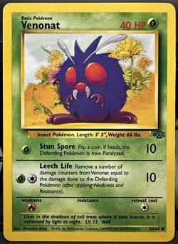 Venonat 63/64 Jungle Unlimited Pokemon TCG 1999 MP - Image 1