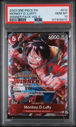 2023 ONE PIECE PROMOS WINNER PACK VOL.5 #012 MONKEY D. LUFFY PSA 10 - Image 1