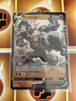 "Near Mint" Sleeved Machamp V Pokemon Card. Number 072/189 Ultra Rare. - Image 1