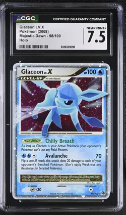 CGC 7.5 Glaceon LV.X 98/100 Holo Majestic Dawn Pokemon Card - Image 1