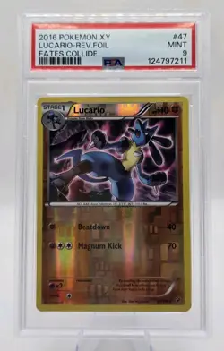Lucario 47/124 XY Fates Collide Reverse Holo Pokemon Card - PSA 9 - Image 1