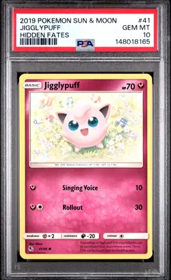 2019 POKEMON SUN & MOON HIDDEN FATES #41 JIGGLYPUFF PSA 10 - Image 1