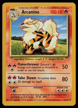 Arcanine 23/102 Pokemon Base Set Unlimited Uncommon Lightly Played - Image 1