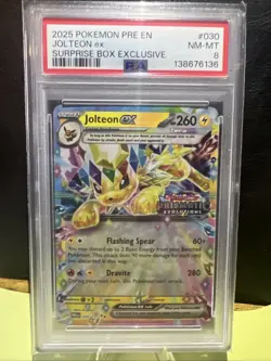 2025 Pokemon Pre-Release English Jolteon Ex Surprise Box Exclusive PSA NM-MT 8 - Image 1