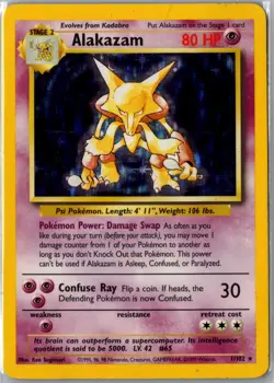 Alakazam 1/102 Holo Holo Rare Base Set Unlimited Pokemon Damaged - Image 1