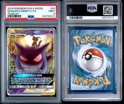 2019 POKEMON SUN & MOON TEAM UP #53 GENGAR & MIMIKYU GX PSA 9 - Image 3