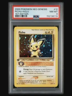 Pokemon Pichu Neo Genesis 12/111 1st Edition Holo Rare 2000 PSA 8 *SWIRL* - Image 1
