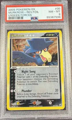 2005 Pokemon EX Unseen Forces 30 Murkrow Reverse PSA 8 NM-MT - Image 1