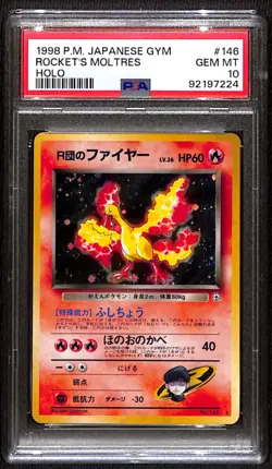 PSA GEM MINT 10 Pokemon TCG Rocket's Moltres Holo Rare (Japanese 1998) - Image 1