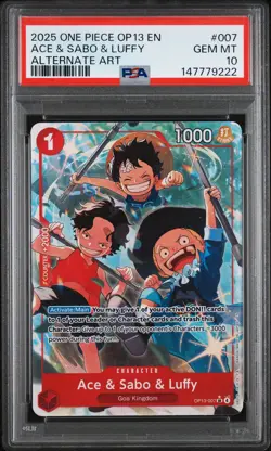 2025 ONE PIECE OP13-CARRYING ON HIS WILL ALTERNATE ART ACE & SABO & LUFFY PSA 10 - Image 1