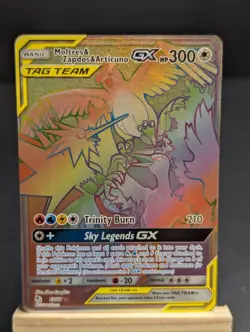 Pokemon Moltres & Zapdos & Articuno GX TAG TEAM Hidden Fates SR Rainbow NM - Image 1