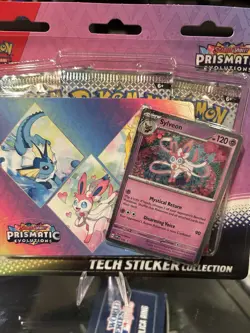 Pokemon TCG Prismatic Evolutions 3-Pack Blister Tech Sticker Collection Slyveon - Image 1