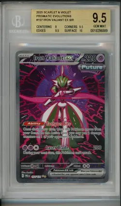2025 Pokemon Prismatic Evolutions Iron Valiant Ex SIR #157 Beckett BGS 9.5 - Image 1