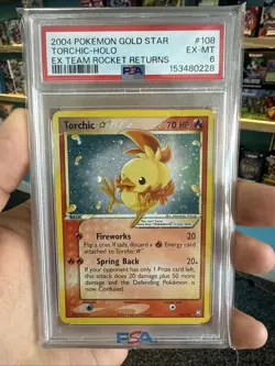 2004 POKEMON EX TEAM ROCKET RETURNS GOLD STAR #108 TORCHIC-HOLO PSA 6 - Image 1