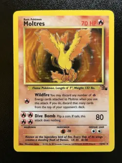MOLTRES Pokemon Card - WOTC - Unlimited - Fossil - 12/62 - HOLO - NM (A) - Image 1