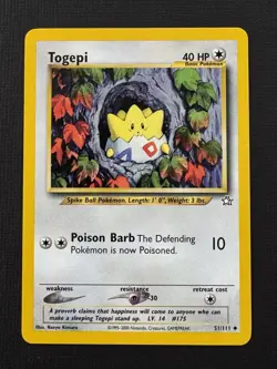 Pokemon Togepi 51/111 Neo Genesis Unlimited Regular Uncommon 40HP Basic TCG Card - Image 1