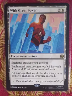 With Great Power Marvel's Spider-Man Magic The Gathering MTG White Rare Aura - Image 1