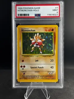 1999 Pokemon TCG Base Set Hitmonchan Holo Rare Card 7/102 PSA 9 Mint - Image 1