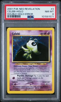Pokemon 2001 Celebi 3/64 Neo Revelation Double Holo Error PSA 8 - Image 1
