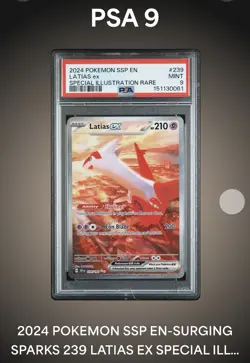 2024 POKEMON SSP EN-SURGING SPARKS SPECIAL ILLUSTRATION RARE LATIAS EX PSA 9 - Image 1