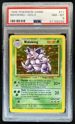 1999 Pokemon Unlimited Nidoking Rare Holo #11/102 PSA 8 - Image 1