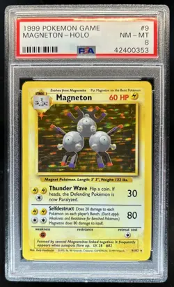 1999 Pokemon Unlimited Magneton Rare Holo #9/102 PSA 8 - Image 1