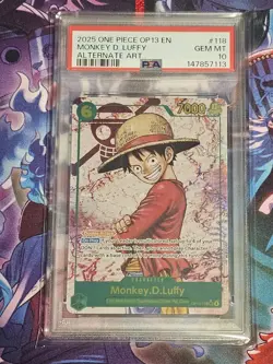 2025 ONE PIECE MONKEY D LUFFY OP13-118 CARRYING ON HIS WILL SEC ALT ART PSA 10 - Image 1