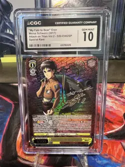 2017 WEISS SCHWARZ ATTACK ON TITAN VOL.2 GOLD SIG "MY FATE TO BEAR" EREN CGC 10 - Image 1