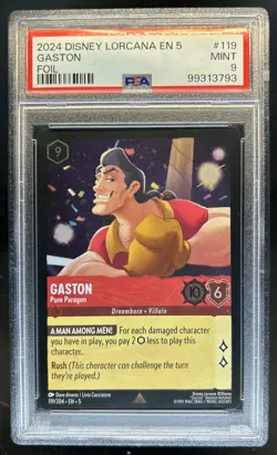 2024 Disney Lorcana Shimmering Skies Gaston - Pure Paragon Foil #119 PSA 9 - Image 1