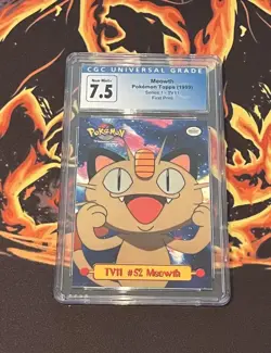 1999 TOPPS POKEMON SER 1 CHARACTER CARDS FOIL #TV11 MEOWTH CGC 7.5 - Image 1