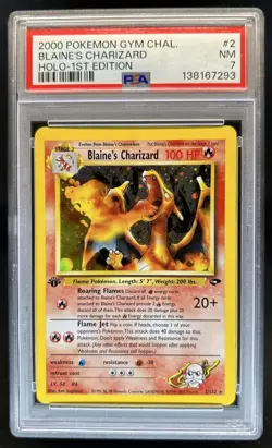 2000 Pokemon Gym Challenge 1st Edition Blaine's Charizard Holo #2/132 PSA 7 - Image 1