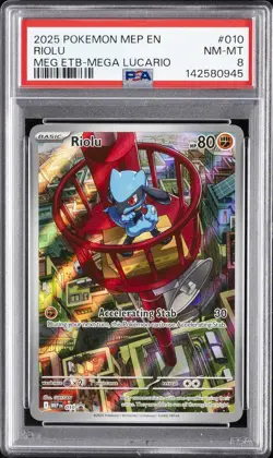 2025 POKEMON MEP EN-ME BLACK STAR PROMO #010 RIOLU PSA 8 - Image 1