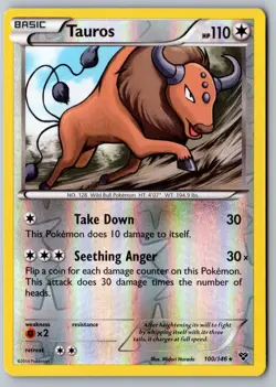Pokemon: Tauros Reverse Holo Rare XY Base Set 100/146 LP+/NM - Image 1