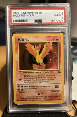 🔥1999 Pokemon Fossil Moltres Holo #12 PSA 8🦅🐦‍🔥 - Image 1