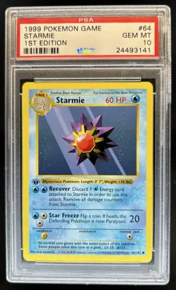 1999 Pokemon 1st Edition Starmie Shadowless #64/102 PSA 10 GEM MINT - Image 1