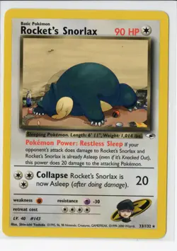 Pokemon Rocket's Snorlax Rare Gym Heroes 033/132 NM WOTC Vintage - Image 1