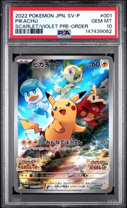 2022 POKEMON JAPANESE SV PROMO SCARLET & VIOLET PRE-ORDER #001 PIKACHU PSA 10 - Image 1