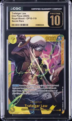 2025 ONE PIECE ROYAL BLOOD SECRET RARE #OP10-119 TRAFALGAR LAW CGC 10 PRISTINE - Image 1