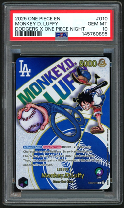 ONE PIECE MONKEY D. LUFFY DODGERS X ONE PIECE NIGHT 2025 PROMOS #010 PSA 10 - Image 1