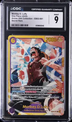 2025 ONE PIECE ANIME 25TH COLLECROMN SECRET RARE MONKEY D. LUFFY CGC 9 - Image 1