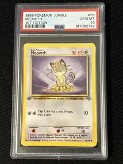 Pokemon Meowth 56/64 (1st Edition) *PSA 10* Jungle Regular Freshly Graded Card - Image 1